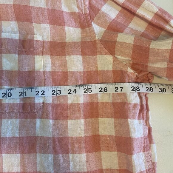 LL Bean Shirt Mens XXLarge 100% Linen Long Sleeve Button Up Plaid Pink Preppy - Picture 7 of 8
